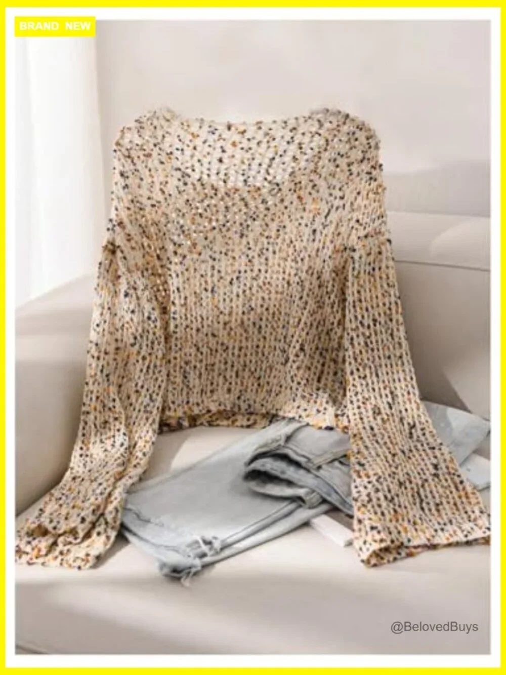 Plus Size Boho Crochet Crop Sweater Bell Sleeve Boat Neck Pullover - Picture 3 of 5